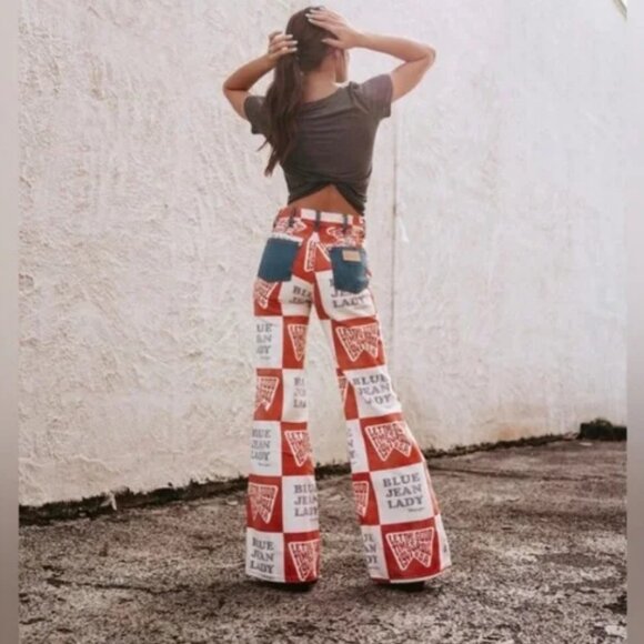 Wrangler Denim - Wrangler Wanderer Printed High Rise Flare Blue Lady Jeans